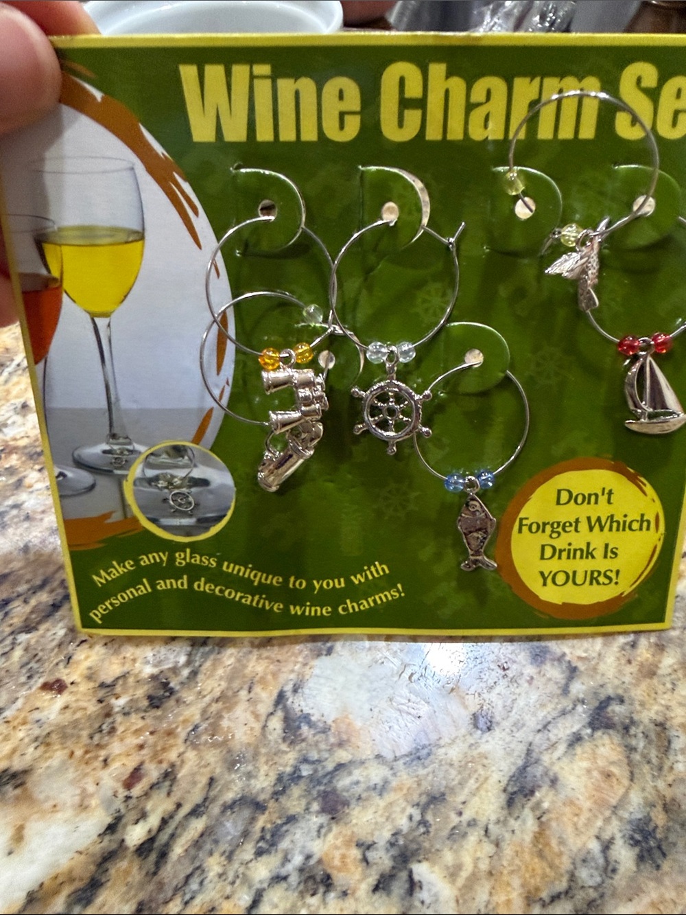 Nautical Wine Charm Bracelet Set with Yellow, Blue, Red & Clear Beads